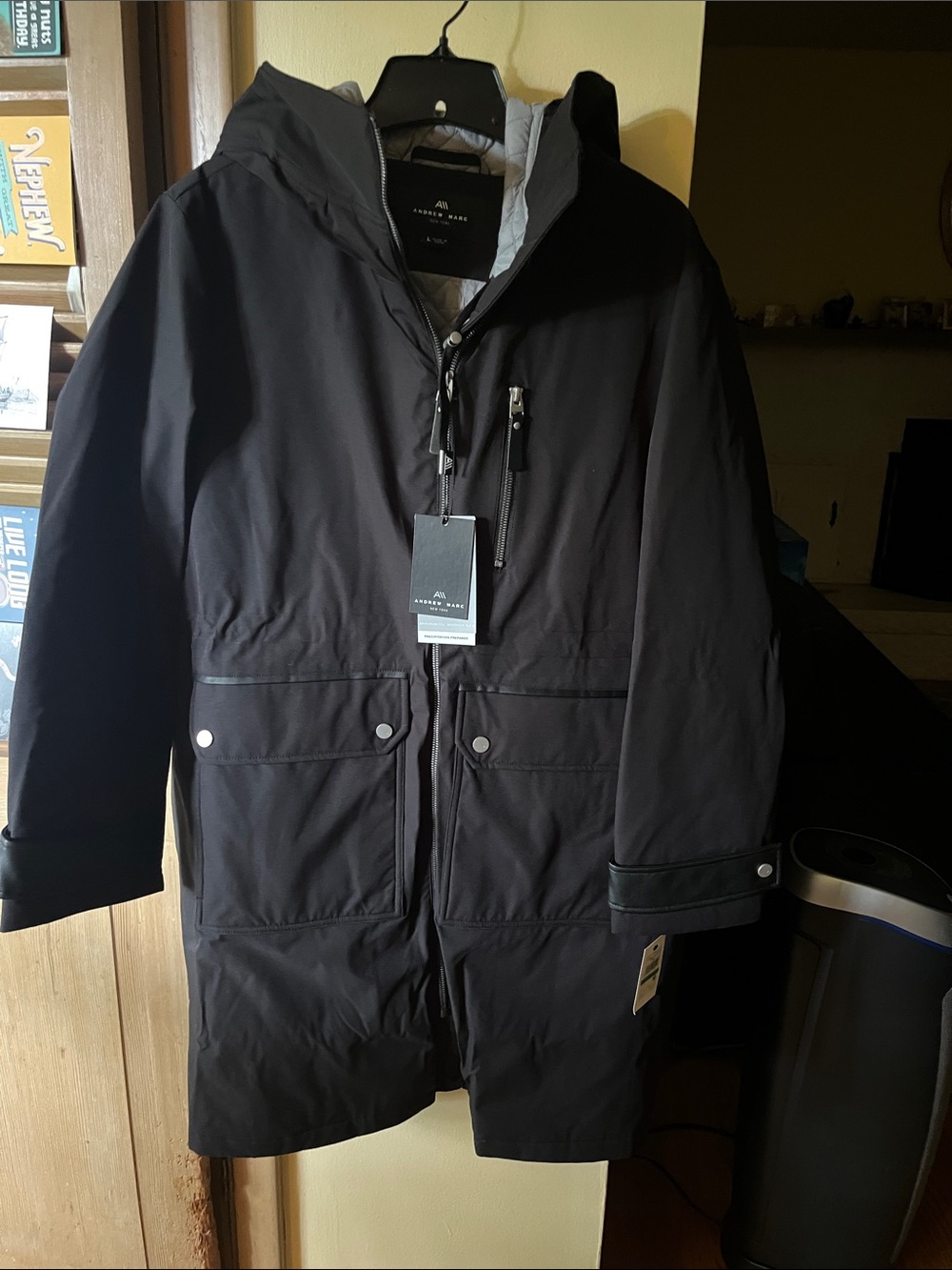 Andrew Marc Black Jacket with Quilted Gray Collar